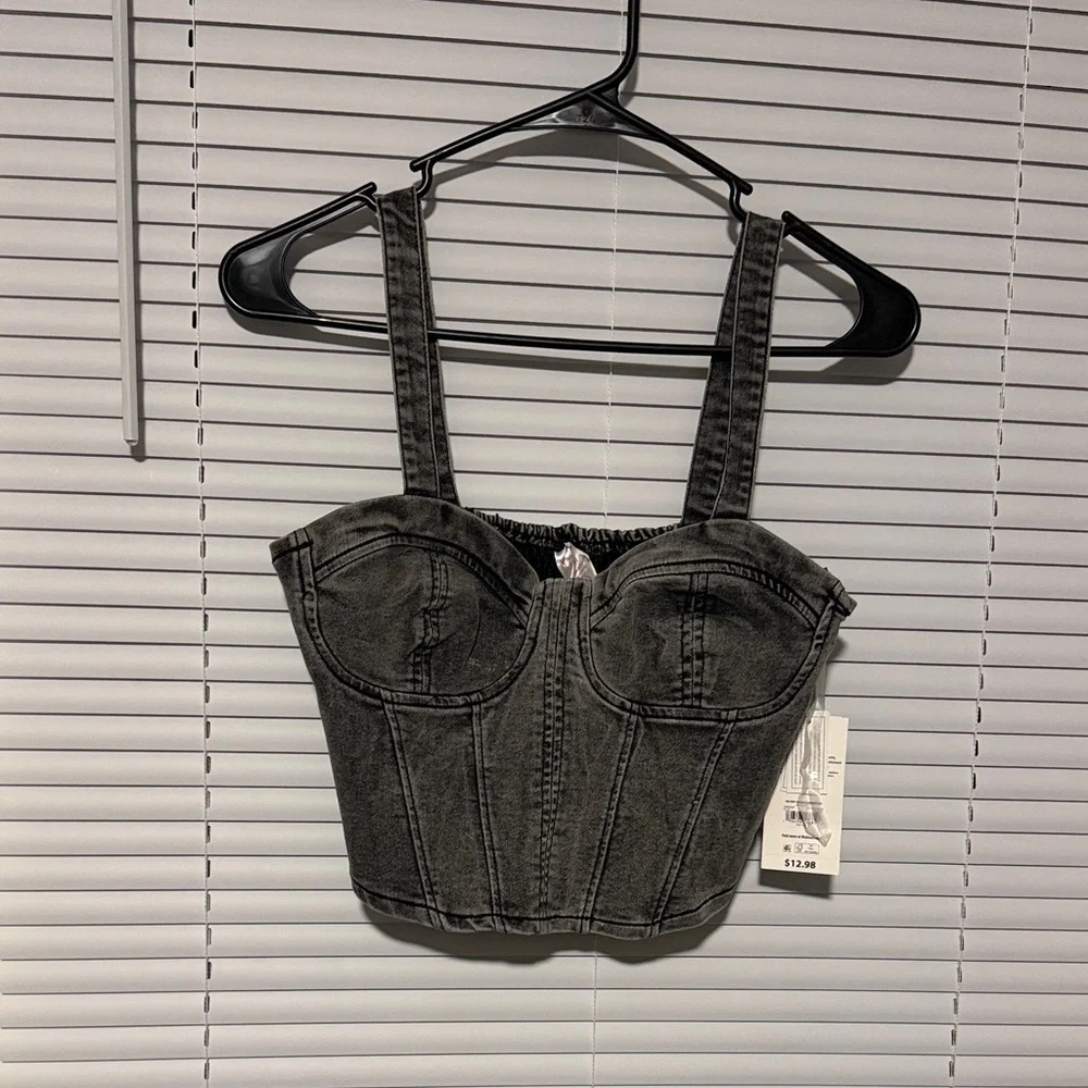 Black Denim Bustier Top - Picture 1 of 3